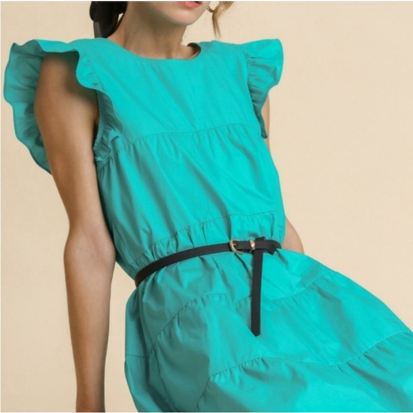 Zenana Women's Teal Tiered Ruffle Sleeve Shift Mini Babydoll Dress XL - Picture 3 of 5